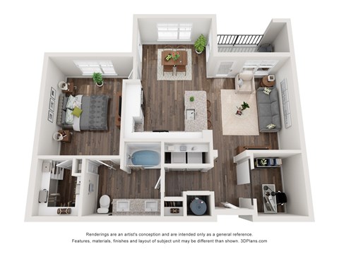 Floor plan for 1 bed, 1 bath, 948 sqft